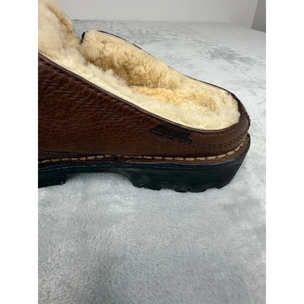 UGG Mens Brown Leather Shearling Lined Clogs Mules Shoes Size 9 Style 5140